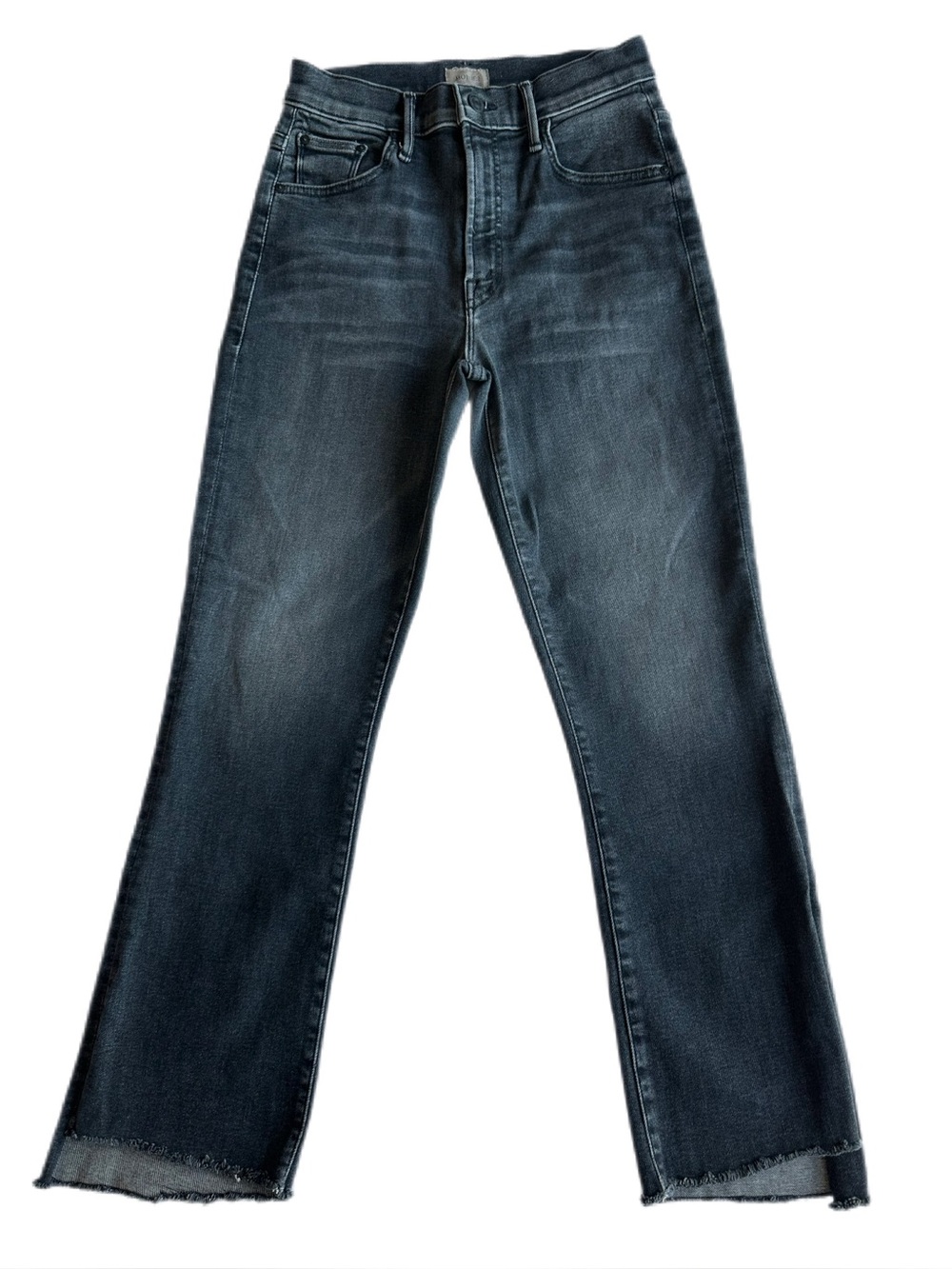 MOTHER The Insider Crop Step Fray Up In Smoke Dark Grey Jeans Size 26